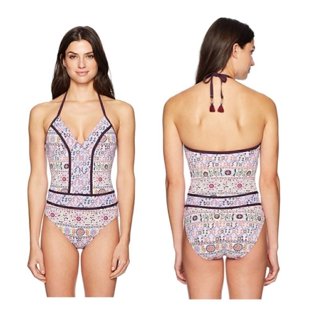 Bleu Rod Beattie Plunge Halter Mio One Piece Swimsuit Positano Multi 14